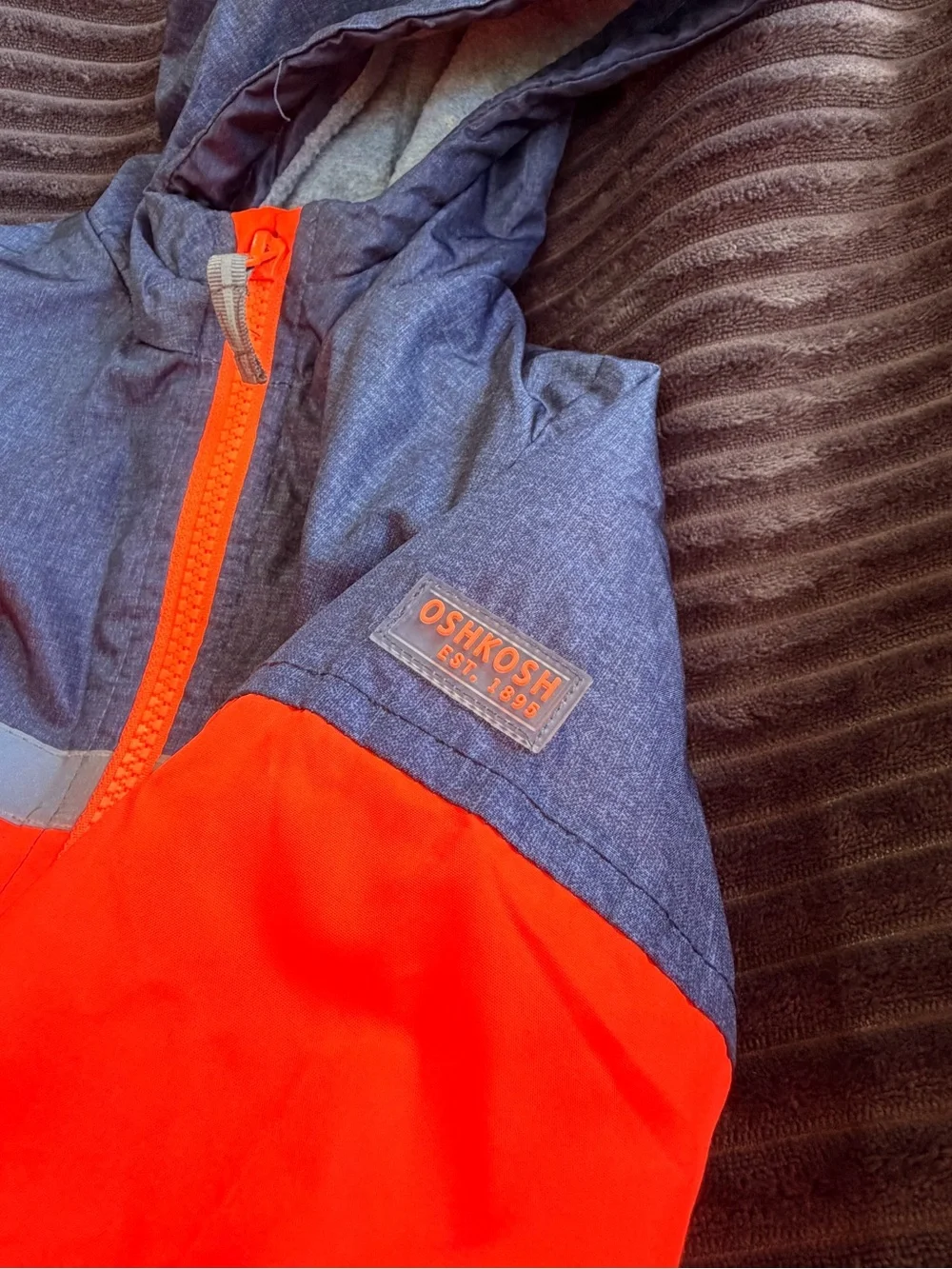 OshKosh B'gosh Orange and Heather Blue Hooded Kids Rain Jacket